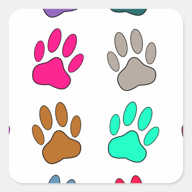 Multicolored Dog Paw Print Pattern Square Sticker (Front)