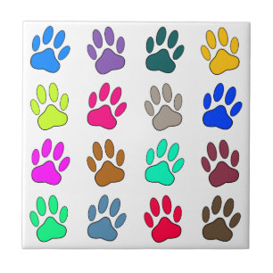 Multicolored Dog Paw Print Pattern Square Tile