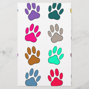 Multicolored Dog Paw Print Pattern Stationery