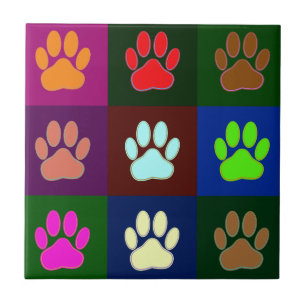 Multicolored Dog Paw Print Pattern Tile