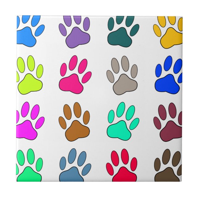 Multicolored Dog Paw Print Pattern Tile (Front)