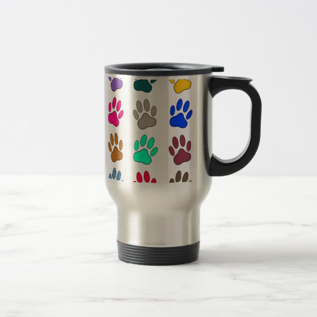 Multicolored Dog Paw Print Pattern Travel Mug (Right)