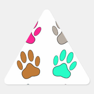 Multicolored Dog Paw Print Pattern Triangle Sticker