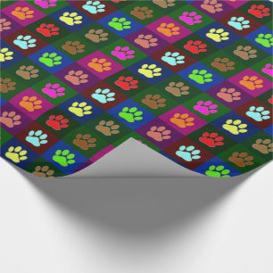 Multicolored Dog Paw Print Pattern Wrapping Paper