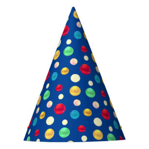 Multicolored Dots on Blue Birthday  Party Hat