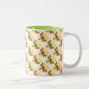 Multicolored Dragonflies Two-Tone Coffee Mug