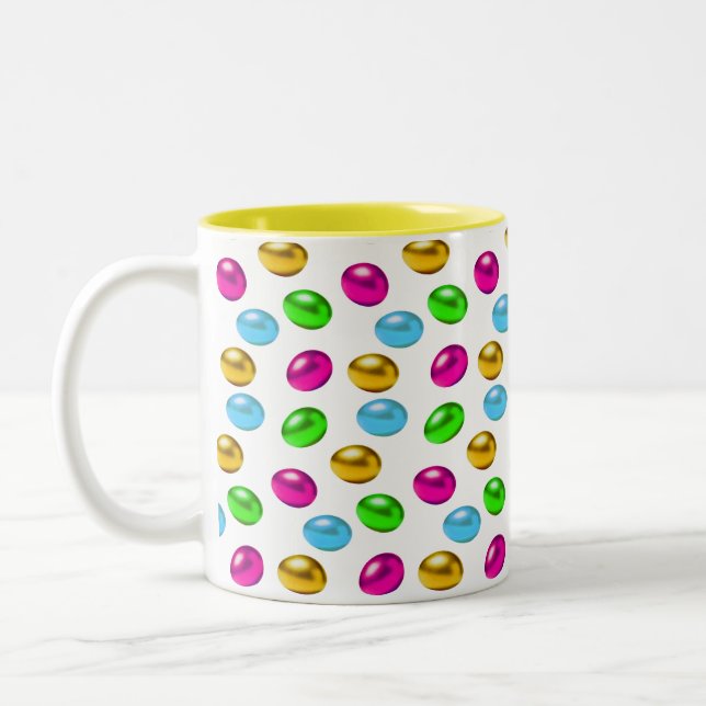 Multicolored Easter Eggs on White Two-Tone Coffee Mug (Left)