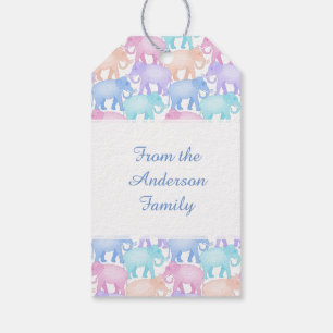 Multicolored Elephants Baby Shower Child Birthday Gift Tags