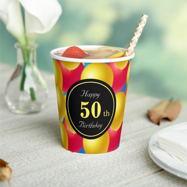 Multicolored Festive Balloons 50th Birthday Paper Cups (Insitu)