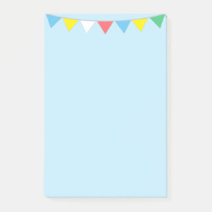 Multicolored flags on light blue post-it notes