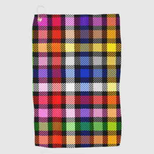Multicolored Flannel Twill Plaid Tartan On Black  Golf Towel