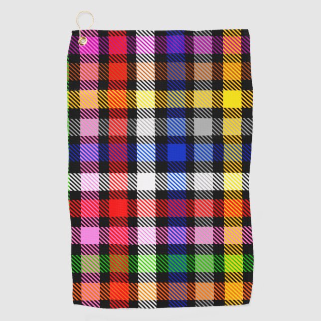 Multicolored Flannel Twill Plaid Tartan On Black  Golf Towel (Front)