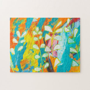 Multicolored Floral Acrylic Painting Abstract Back Jigsaw Puzzle