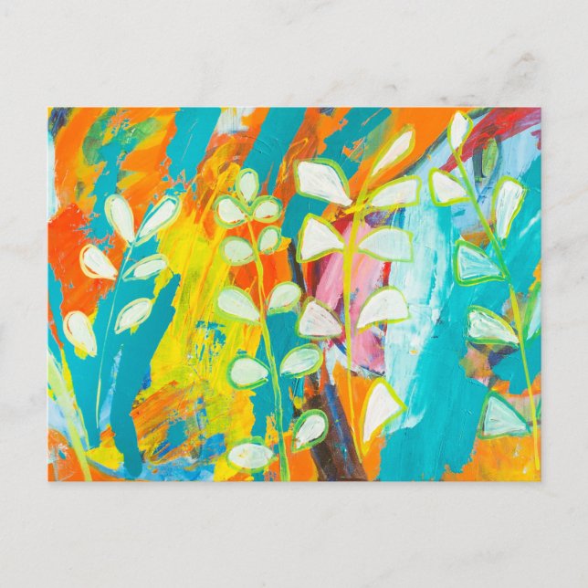 Multicolored Floral Acrylic Painting Abstract Back Postcard (Front)