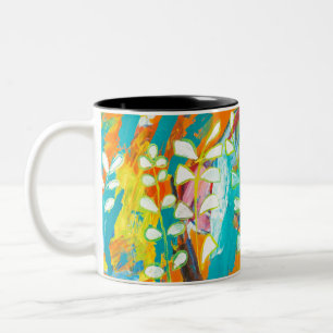 Multicolored Floral Acrylic Painting Abstract Back Two-Tone Coffee Mug