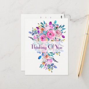 Multicolored Floral Bouquet Thinking Of You Postcard