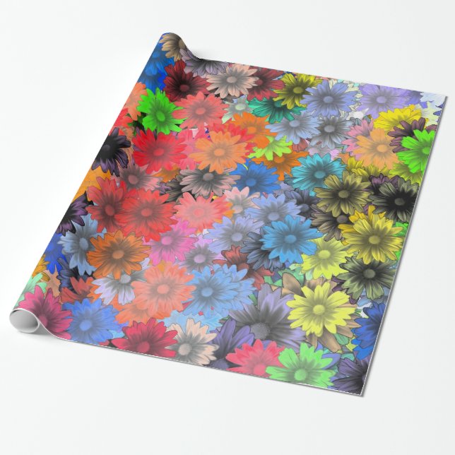 Multicolored floral pattern wrapping paper (Unrolled)