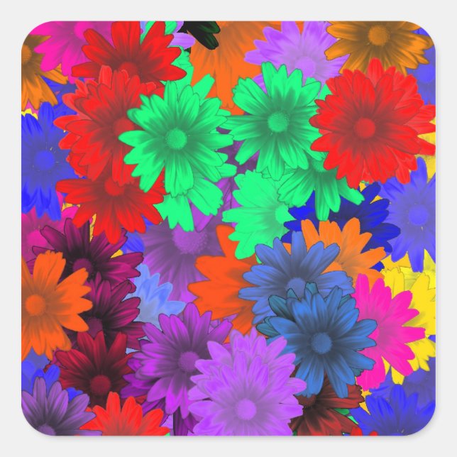 Multicolored floral square sticker (Front)