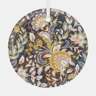 Multicolored Floral Vintage Provence Pattern Glass Ornament