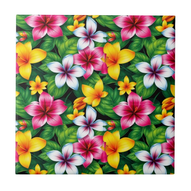 Multicolored Flowers and Leaves Pattern-57577 Tile (Front)