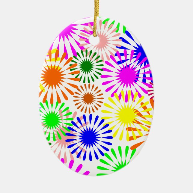 Multicolored Flowers Ceramic Ornament (Front)