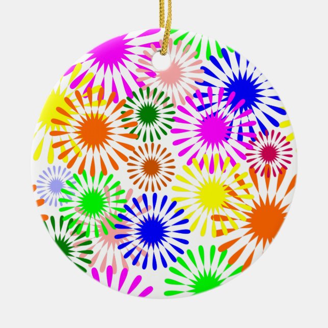 Multicolored Flowers Ceramic Ornament (Front)