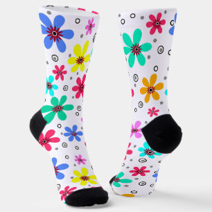 Multicolored flowers daisies retro background summ socks