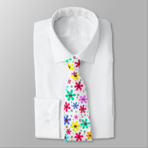 Multicolored flowers daisies retro background summ tie