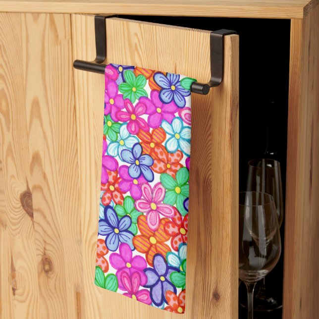 Multicolored Flowers Floral Illustration Pattern Kitchen Towel (Thirds Fold)