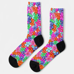 Multicolored Flowers Floral Illustration Pattern Socks
