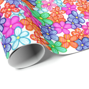 Multicolored Flowers Floral Illustration Pattern Wrapping Paper