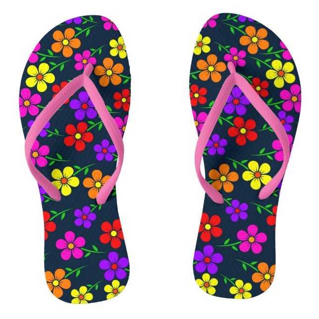 Multicolored Flowers Floral Pattern-34654 Flip Flops (Footbed)