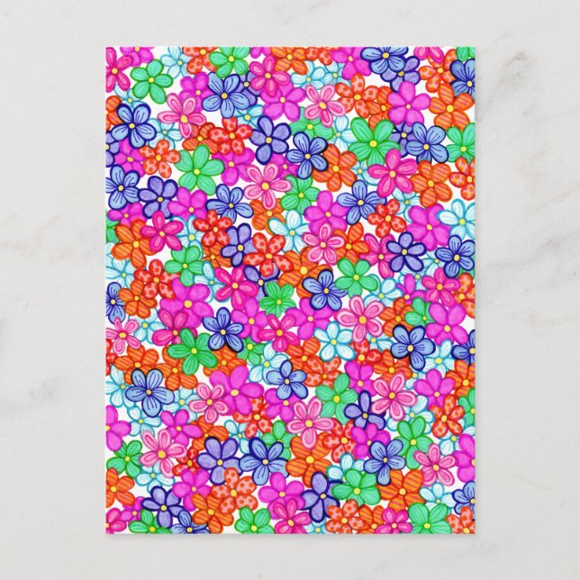 Multicolored Flowers Hand-Drawn Floral Pattern Postcard (Front)