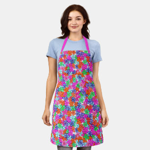 Multicolored Flowers Illustration Floral Pattern Apron