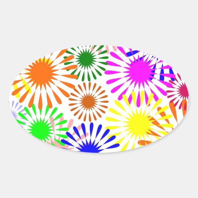 Multicolored Flowers Oval Sticker (Front)