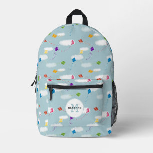 Multicolored Flying Kites Kids Monogram School Printed Backpack