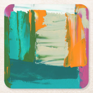Multicolored Free Expression Painting Square Paper Coaster