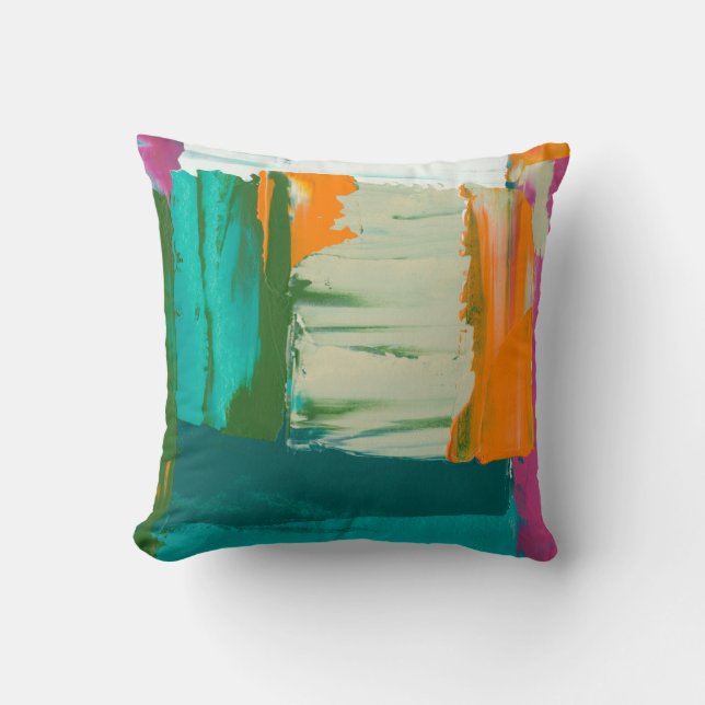 Multicolored Free Expression Painting Throw Pillow (Front)