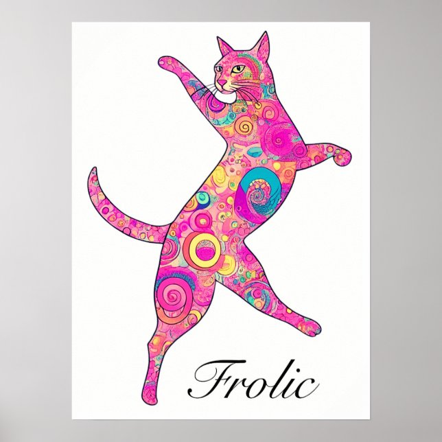 Multicolored Frolicking Cat Poster (Front)