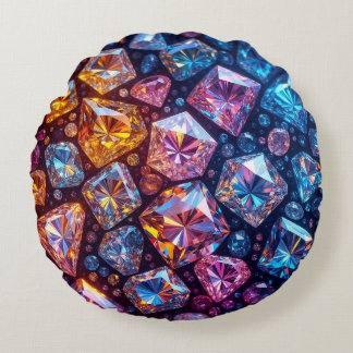 Multicolored Gemstones in a Gradient Display Round Pillow
