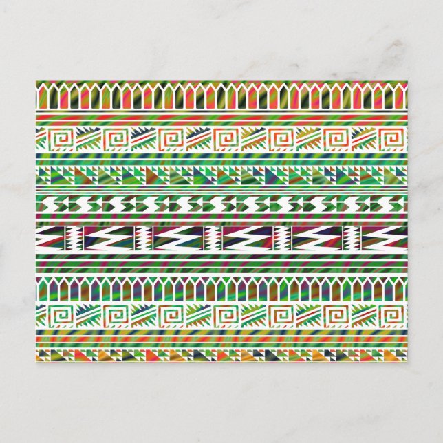Multicolored Geometric Aztec Tribal Print Pattern Postcard (Front)