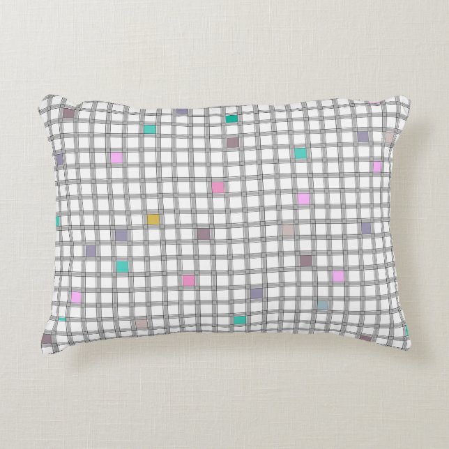 Multicolored Geometric Chequered Pattern Accent Pillow (Front)