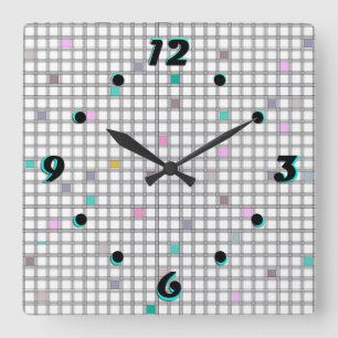 Multicolored Geometric Chequered Pattern Square Wall Clock