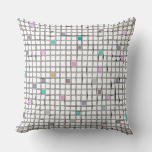 Multicolored Geometric Chequered Pattern Throw Pillow (Front)
