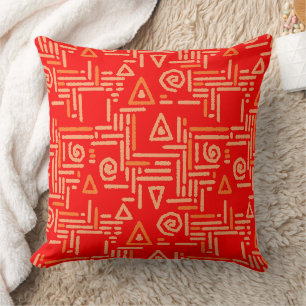 Multicolored geometric ethnic pattern orange red  throw pillow