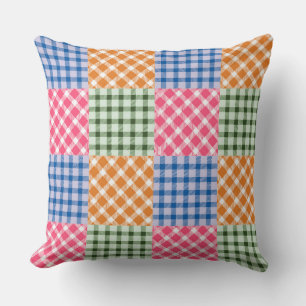 Multicolored Gingham Patchwork Pattern Throw Pillow