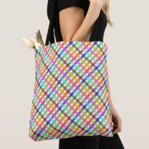Multicolored Gingham Plaid Pattern Design Tote Bag