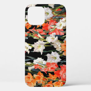 Multicolored Gladiolus: Black Background Watercolo iPhone 12 Case