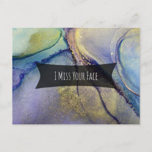 Multicolored & Gold Alcohol Ink I Miss Your Face Postcard