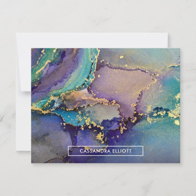 Multicolored Gold Alcohol Ink Liquid Abstract Art Card (Front)